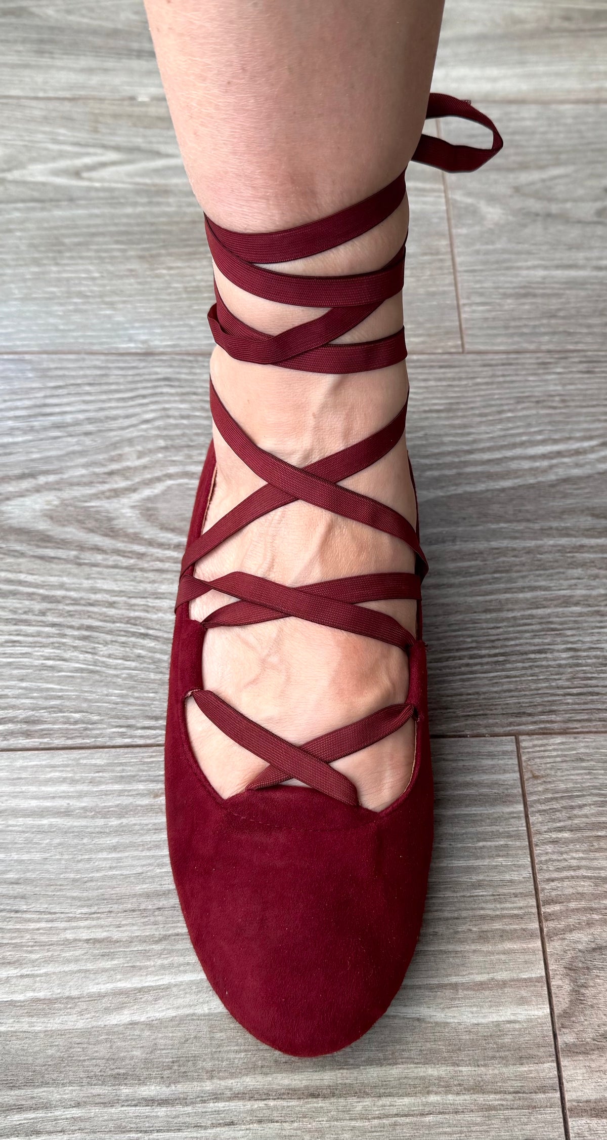 FINAL SALE Juliette Ballet Flat Wine with flexible laces
