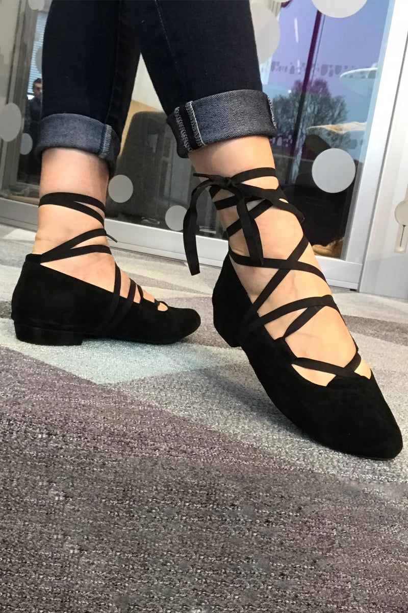 FINAL SALE Juliette Ballet Flat Black with flexible laces