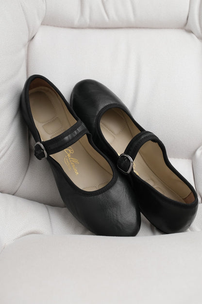 PortDance - Indoor & Outdoor Dance Ballerina Flat - Black Soft Leather