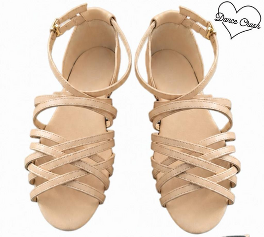 smooth leather beige nude dance sandals