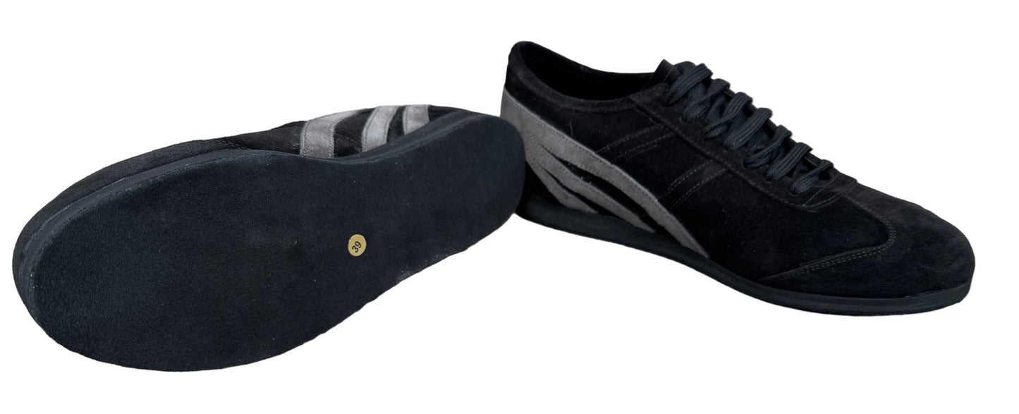 Flexee - Sport Lace Up Dance Trainer - Black / Grey Suede