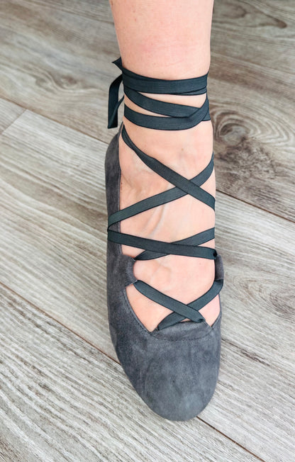 FINAL SALE Juliette Ballet Flat Charcoal with flexible laces