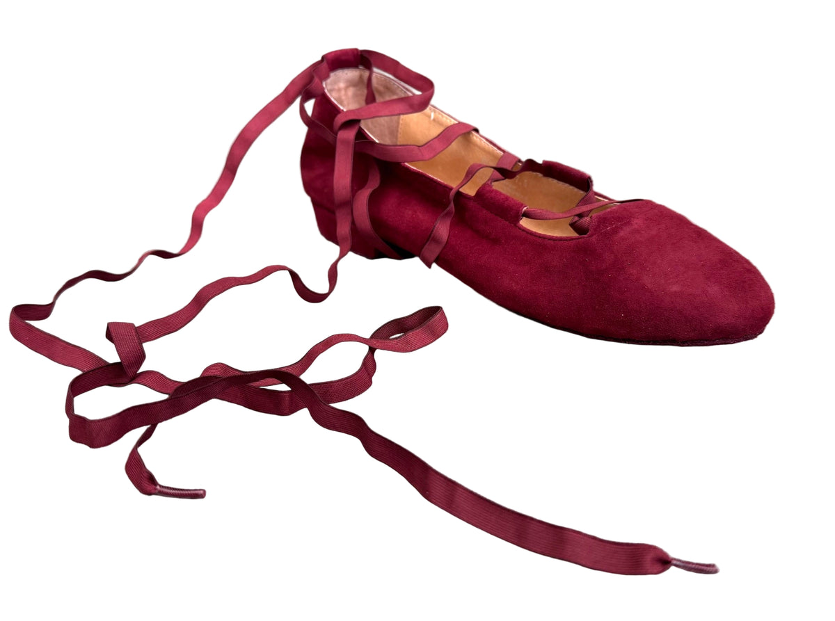 FINAL SALE Juliette Ballet Flat Wine with flexible laces