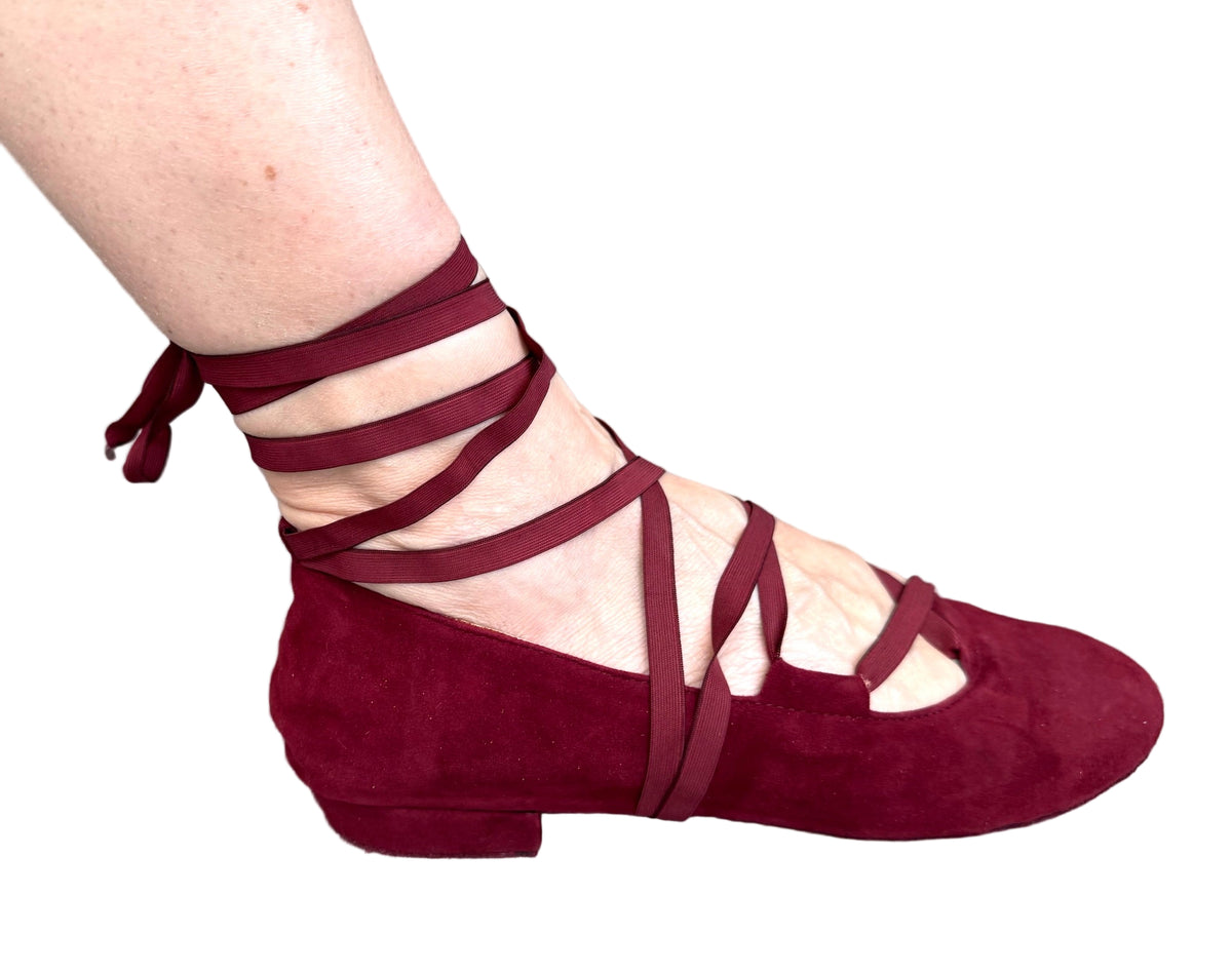 FINAL SALE Juliette Ballet Flat Wine with flexible laces