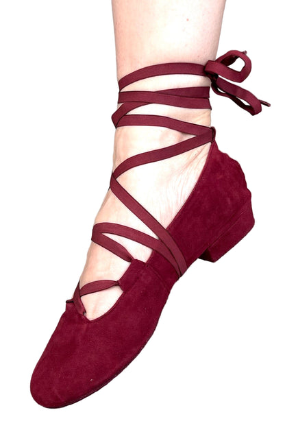 FINAL SALE Juliette Ballet Flat Wine with flexible laces