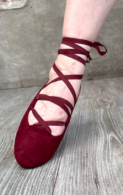 FINAL SALE Juliette Ballet Flat Wine with flexible laces
