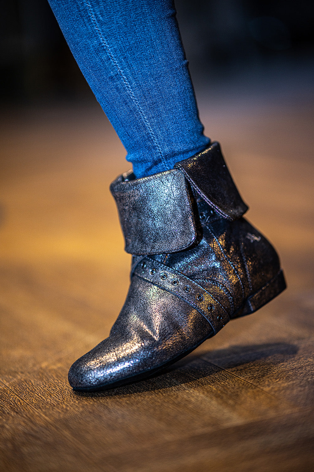 Tinker Bell Dance Boot - Silver on Black Micro Suede