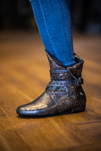 Tinker Bell Dance Boot - Silver on Black Micro Suede
