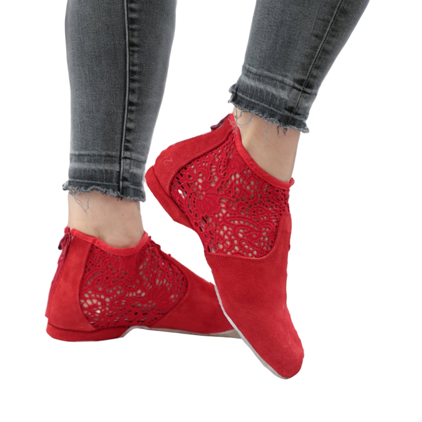 FINAL SALE Torri Zzaoui Dance Bootie - Lace Red
