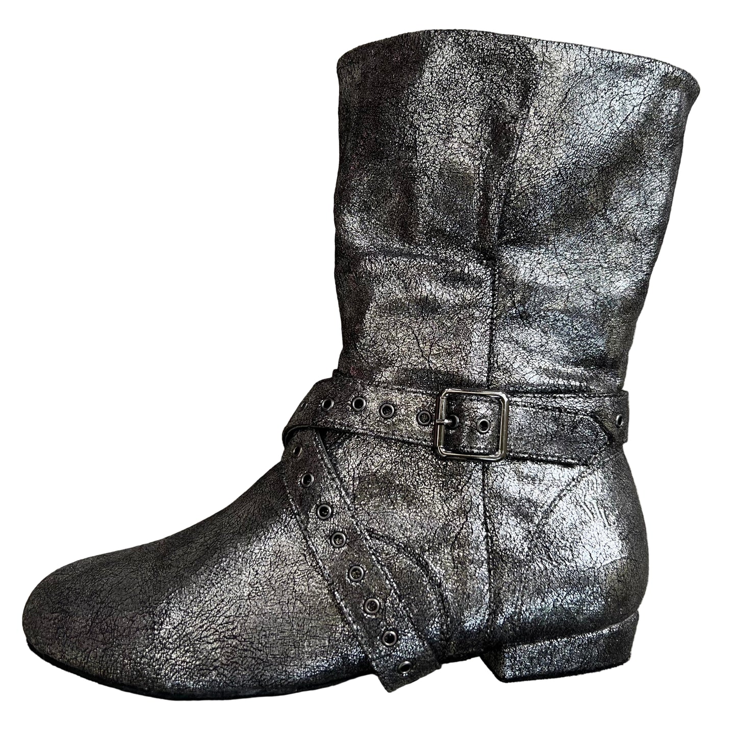 Tinker Bell Dance Boot - Silver on Black Micro Suede