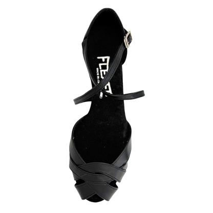 Flexee Brand Wrap Star Dance Sandal - Black Italian Smooth Leather with Suede Sole