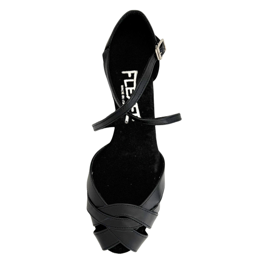 Flexee Brand Wrap Star Dance Sandal - Black Italian Smooth Leather with Suede Sole